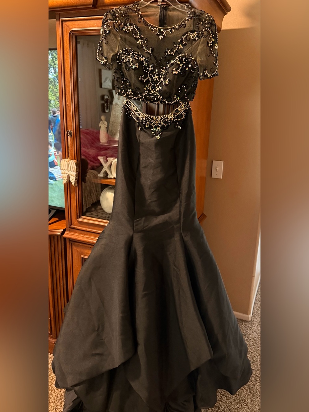 Black Beaded Two-Piece Evening Dress